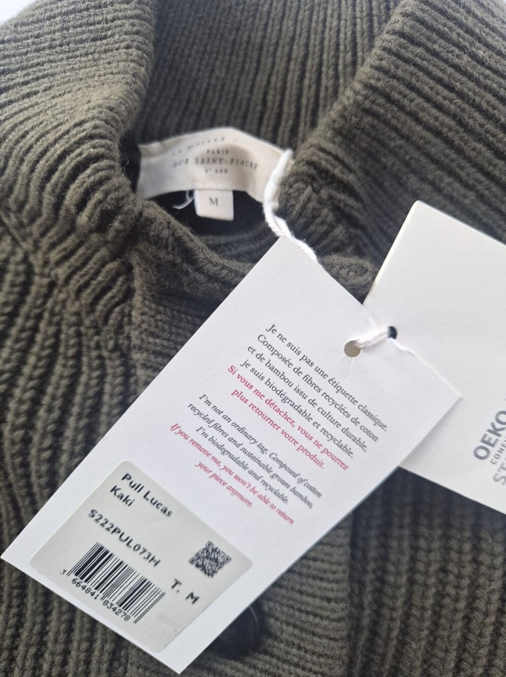 *NWT* [Sezane] Lucas Jumper In Olive Green, Khaki, Size M, Organic Cotton, Italy - Picture 7 of 13